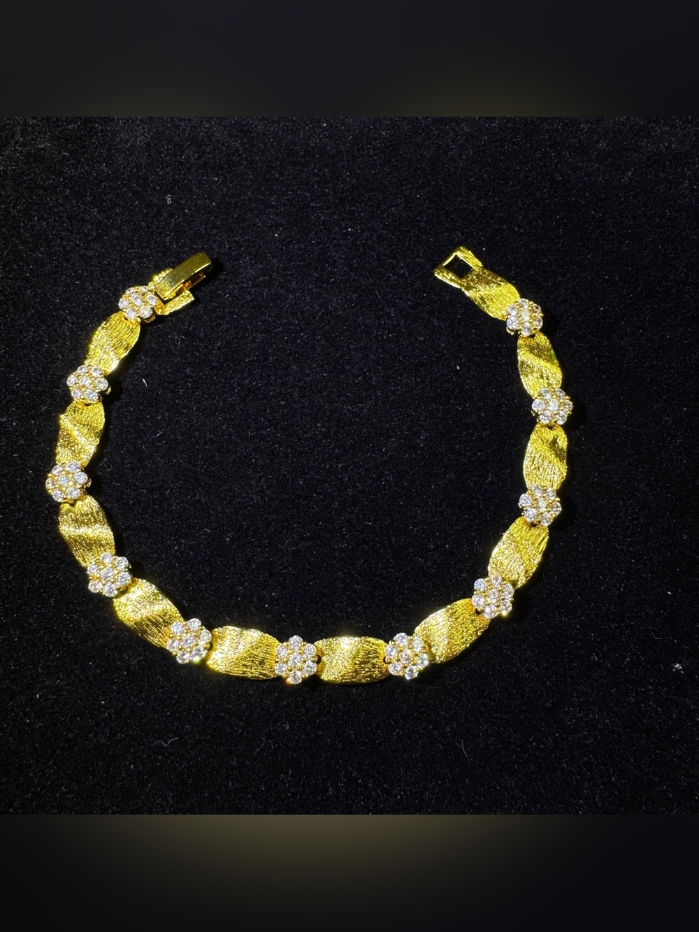 Gold Floral CZ Link Bracelet - Women Jewelry